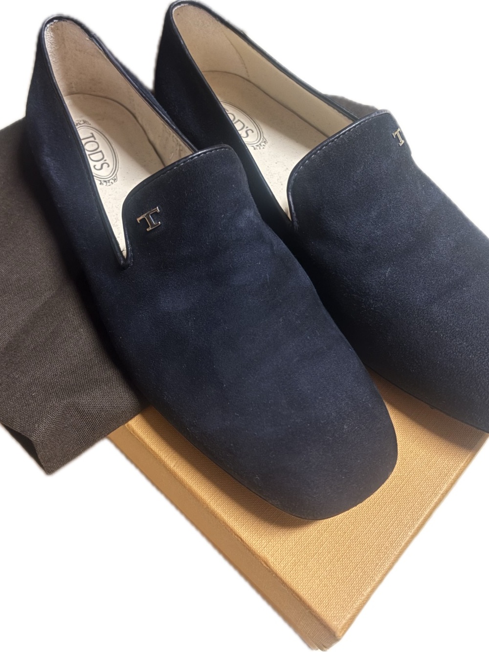 Tod's black Suede Slip-On Loafers with Metal T Logo